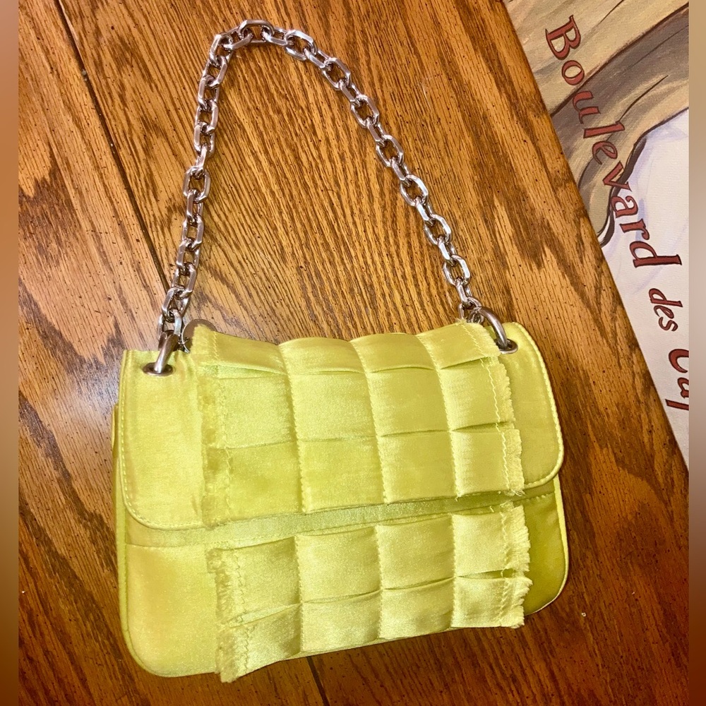 Botkier Sateen Shoulder Bag w/ Heavy Chain - Lime Green - Like New $295 MSRP